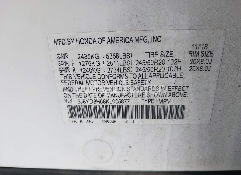 Photo 9 of 2019 Acura Mdx TECH PKG (VIN 5J8YD3H58KL005877)