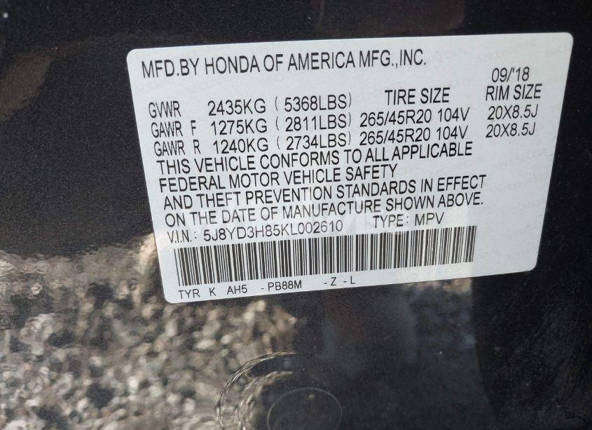 Photo 9 of 2019 Acura Mdx ADVANCE (VIN 5J8YD3H85KL002610)
