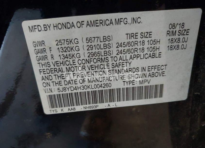 Photo 9 of 2019 Acura Mdx STANDARD (VIN 5J8YD4H30KL004260)