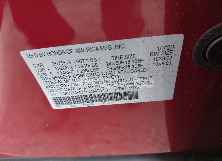 Photo 9 of 2020 Acura Mdx STANDARD (VIN 5J8YD4H31LL049113)
