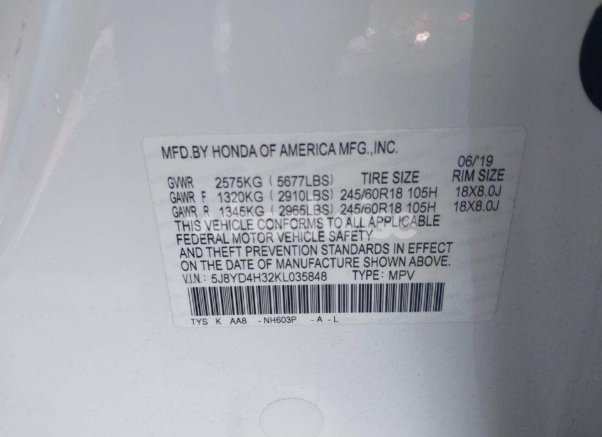 Photo 9 of 2019 Acura Mdx STANDARD (VIN 5J8YD4H32KL035848)