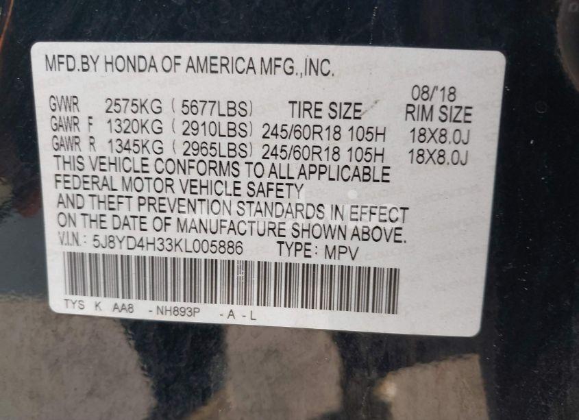 Photo 9 of 2019 Acura Mdx STANDARD (VIN 5J8YD4H33KL005886)