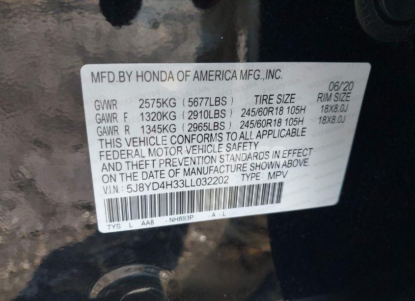 Photo 9 of 2020 Acura Mdx STANDARD (VIN 5J8YD4H33LL032202)