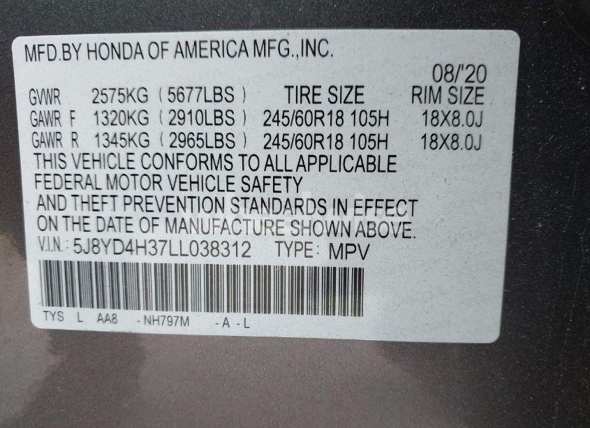 Photo 9 of 2020 Acura Mdx STANDARD (VIN 5J8YD4H37LL038312)