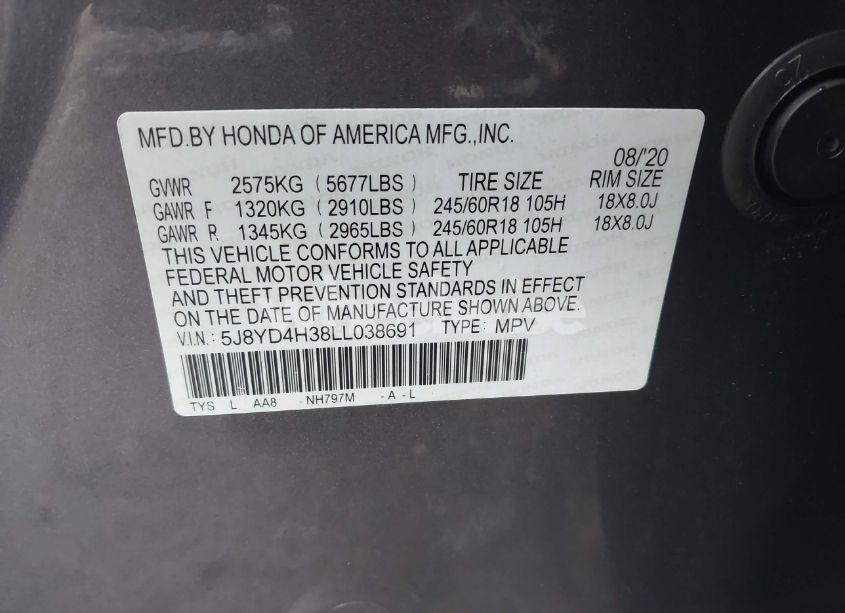 Photo 9 of 2020 Acura Mdx STANDARD (VIN 5J8YD4H38LL038691)