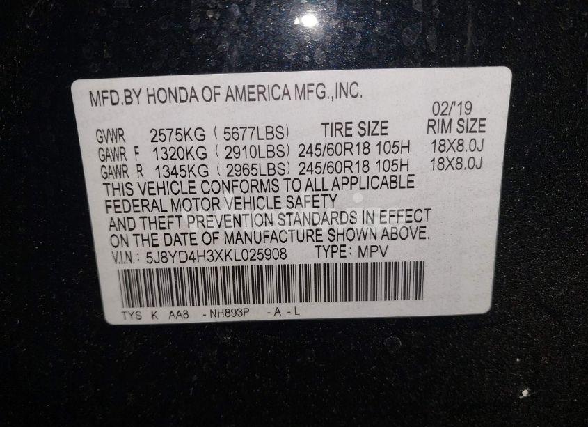 Photo 9 of 2019 Acura Mdx STANDARD (VIN 5J8YD4H3XKL025908)