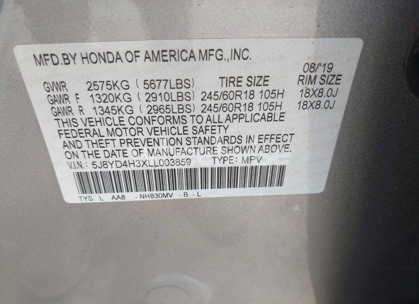 Photo 9 of 2020 Acura Mdx STANDARD (VIN 5J8YD4H3XLL003859)