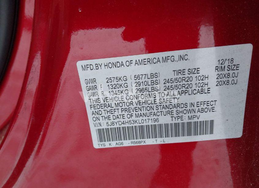 Photo 9 of 2019 Acura Mdx TECH PKG (VIN 5J8YD4H53KL017196)