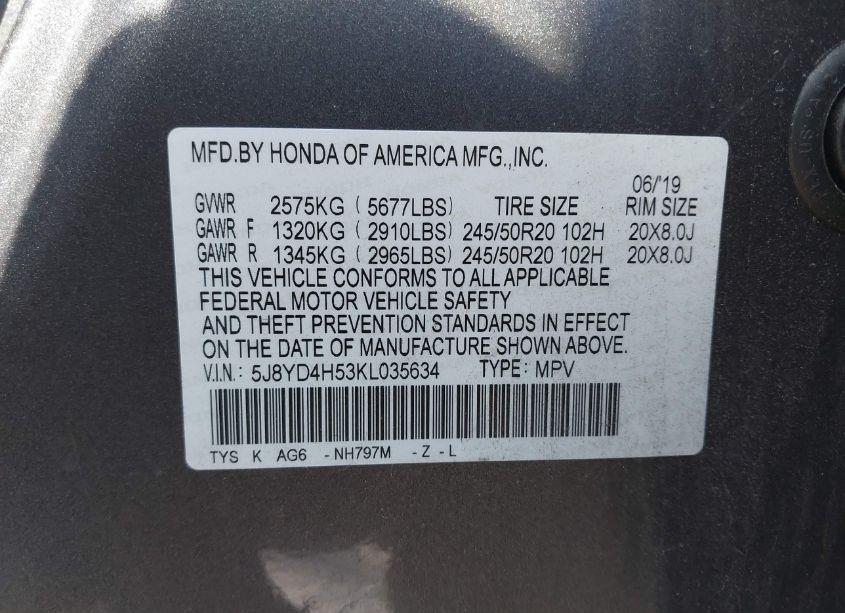 Photo 9 of 2019 Acura Mdx TECH PKG (VIN 5J8YD4H53KL035634)