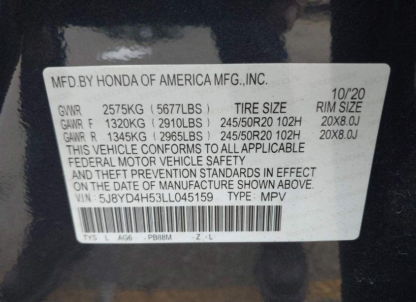 Photo 9 of 2020 Acura Mdx TECHNOLOGY PACKAGE (VIN 5J8YD4H53LL045159)