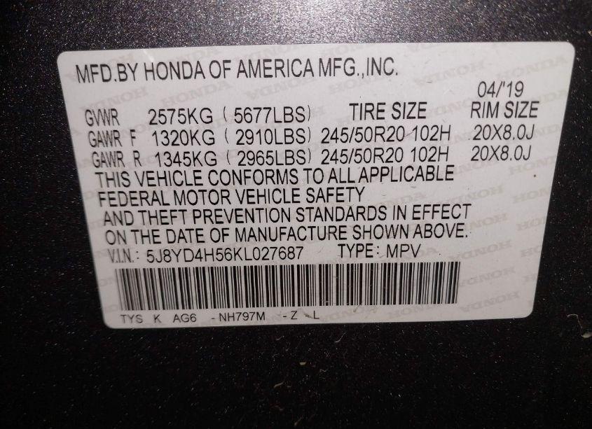 Photo 9 of 2019 Acura Mdx TECH PKG (VIN 5J8YD4H56KL027687)