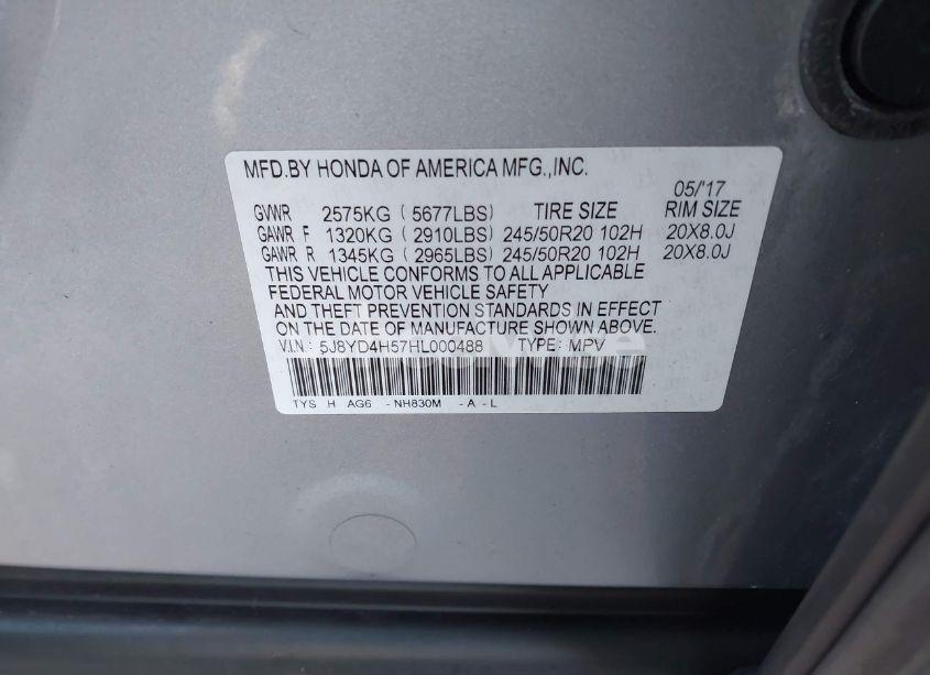 Photo 9 of 2017 Acura Mdx TECHNOLOGY PACKAGE (VIN 5J8YD4H57HL000488)