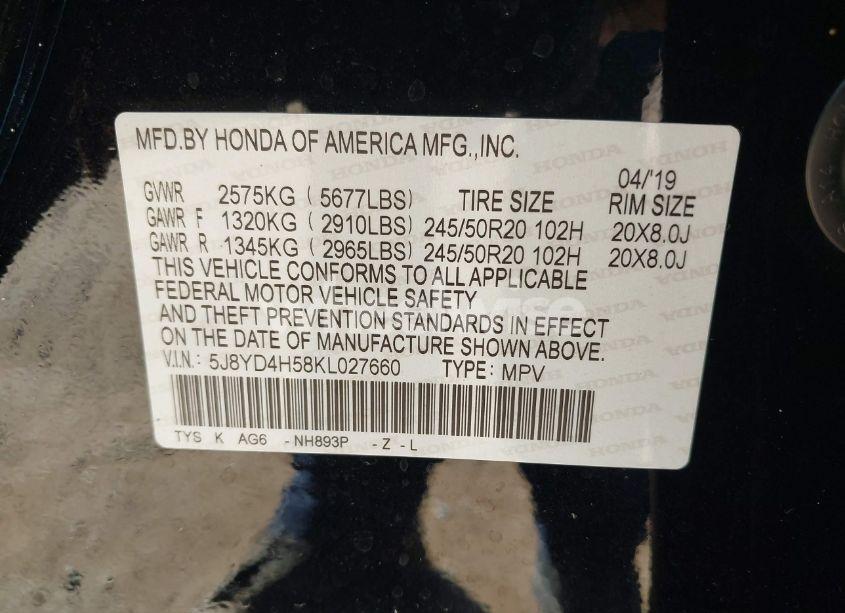 Photo 9 of 2019 Acura Mdx TECH PKG (VIN 5J8YD4H58KL027660)