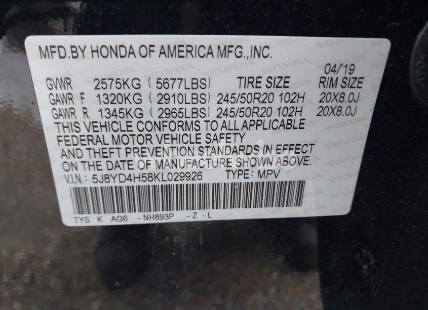 Photo 9 of 2019 Acura Mdx TECH PKG (VIN 5J8YD4H58KL029926)