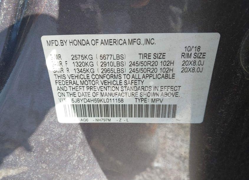 Photo 9 of 2019 Acura Mdx TECH PKG (VIN 5J8YD4H59KL011158)