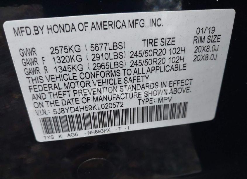 Photo 9 of 2019 Acura Mdx TECH PKG (VIN 5J8YD4H59KL020572)