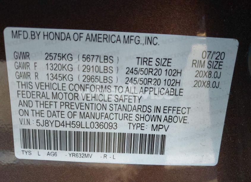 Photo 9 of 2020 Acura Mdx TECHNOLOGY PACKAGE (VIN 5J8YD4H59LL036093)