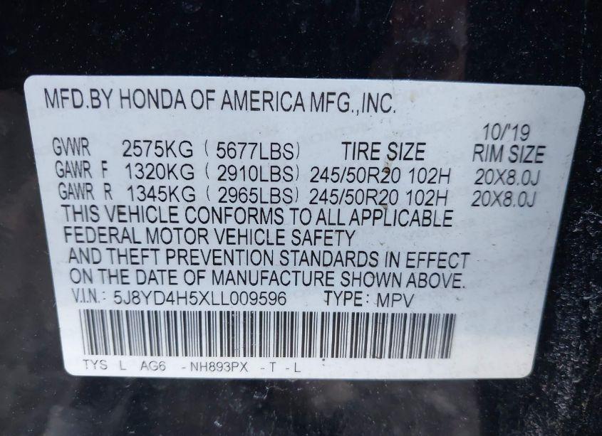 Photo 9 of 2020 Acura Mdx TECHNOLOGY PACKAGE (VIN 5J8YD4H5XLL009596)