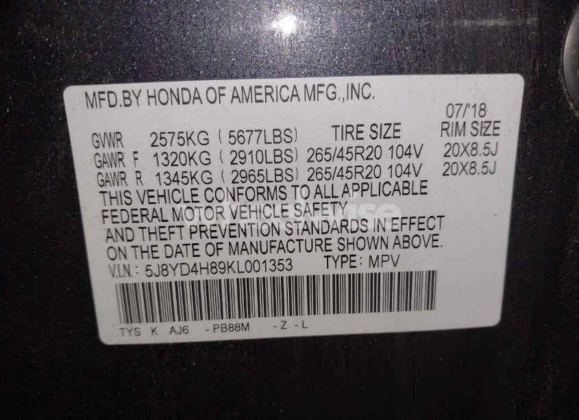 Photo 9 of 2019 Acura Mdx ADVANCE PKG (VIN 5J8YD4H89KL001353)