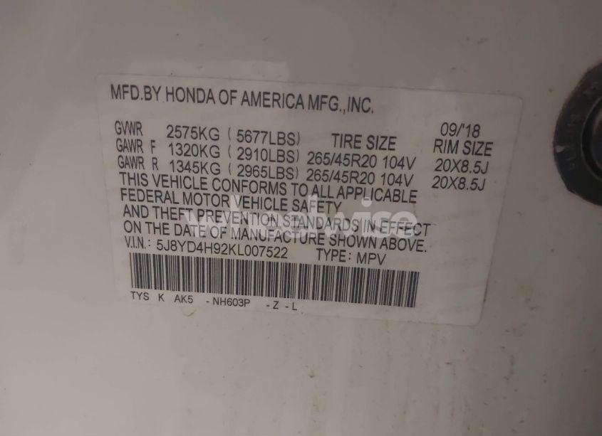 Photo 9 of 2019 Acura Mdx ADVANCE ENTERTAINMENT PKGS (VIN 5J8YD4H92KL007522)