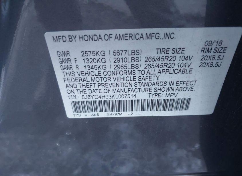 Photo 9 of 2019 Acura Mdx ADVANCE ENTERTAINMENT PKGS (VIN 5J8YD4H93KL007514)