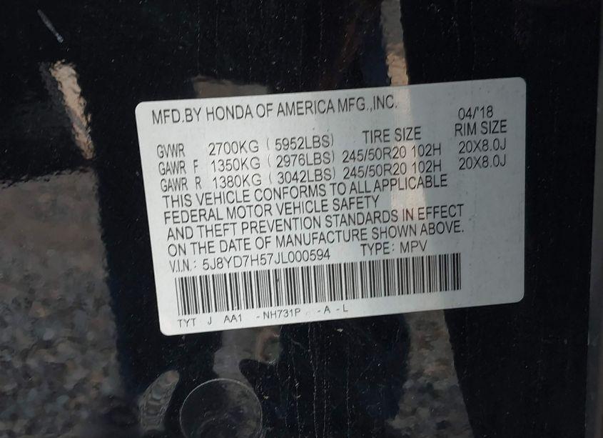 Photo 9 of 2018 Acura Mdx SPORT HYBRID TECHNOLOGY PACKAGE (VIN 5J8YD7H57JL000594)