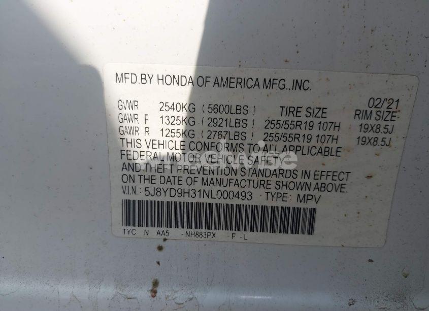Photo 9 of 2022 Acura Mdx STANDARD (VIN 5J8YD9H31NL000493)