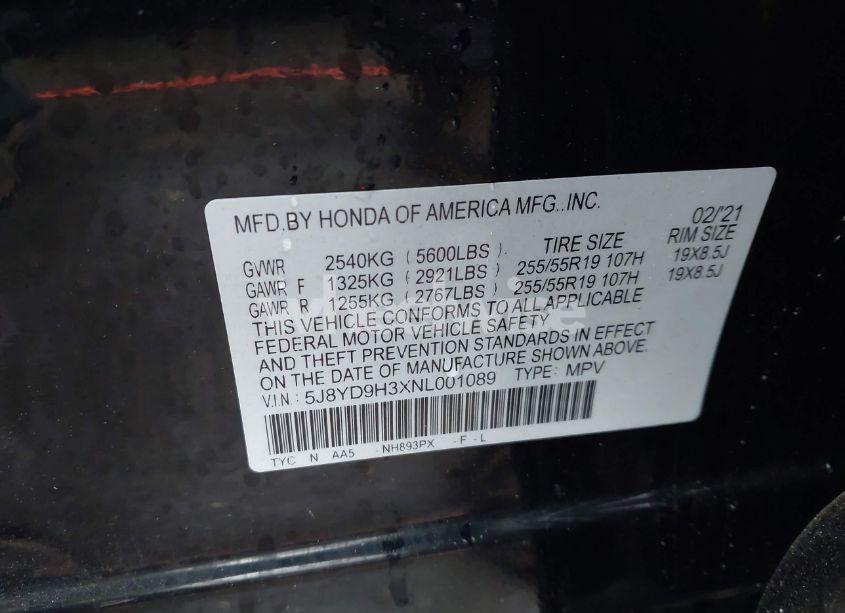 Photo 9 of 2022 Acura Mdx STANDARD (VIN 5J8YD9H3XNL001089)