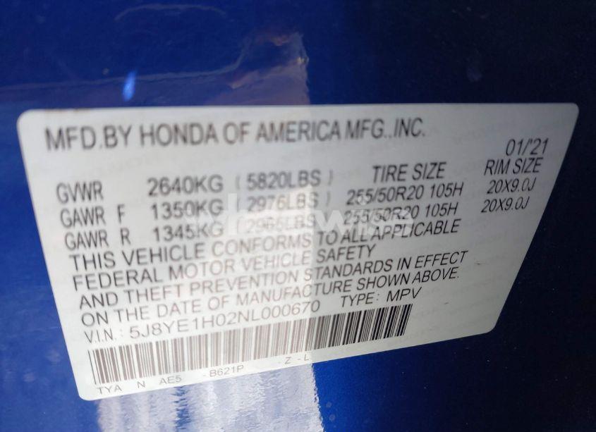 Photo 9 of 2022 Acura Mdx A-SPEC PACKAGE (VIN 5J8YE1H02NL000670)