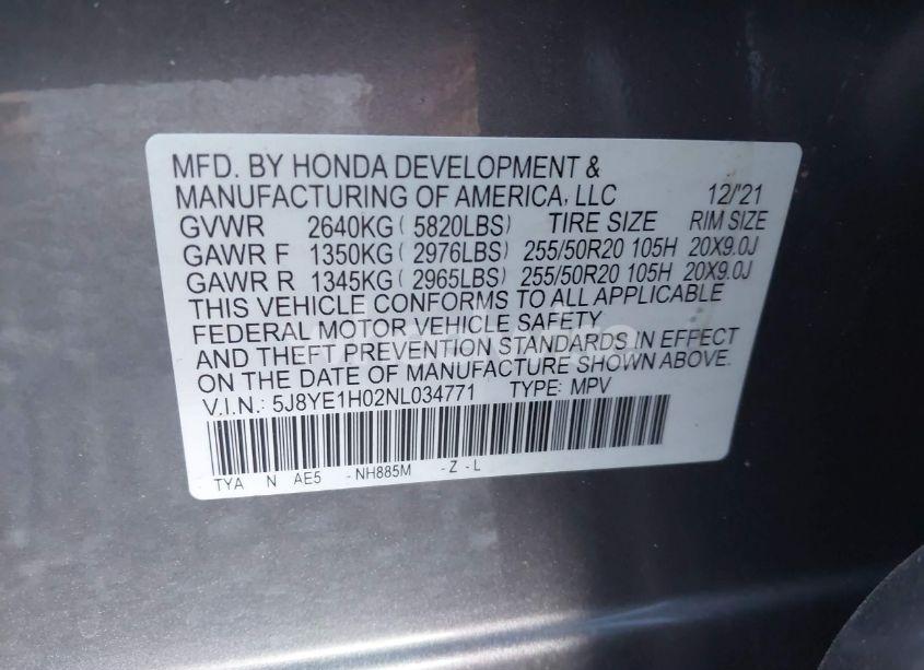 Photo 9 of 2022 Acura Mdx A-SPEC PACKAGE (VIN 5J8YE1H02NL034771)