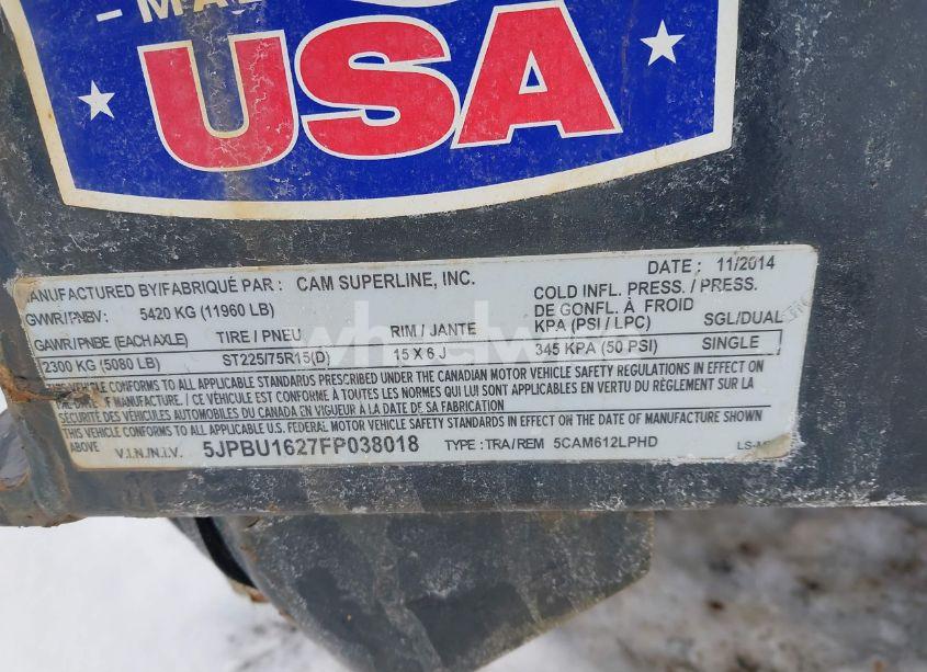 Photo 9 of 2015 Cam Trailers SUPERLINE (VIN 5JPBU1627FP038018)