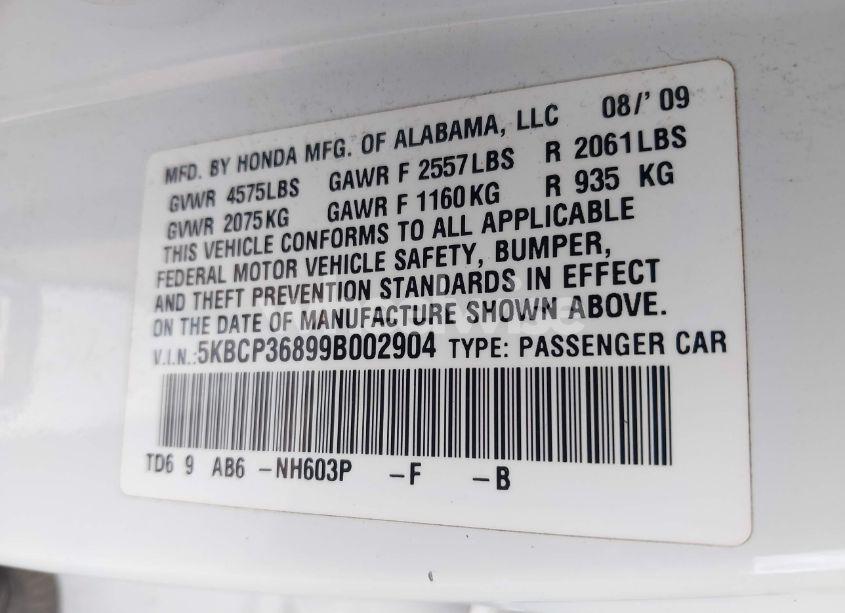 Photo 9 of 2009 Honda Accord 3.5 EX-L (VIN 5KBCP36899B002904)