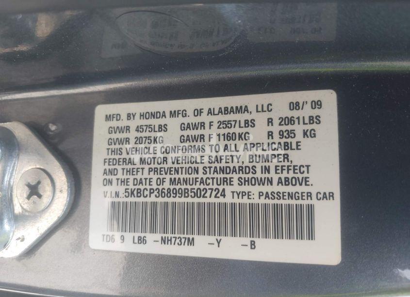 Photo 9 of 2009 Honda Accord 3.5 EX-L (VIN 5KBCP36899B502724)