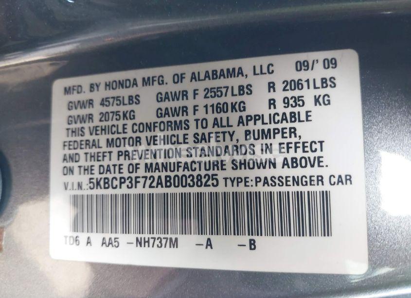 Photo 9 of 2010 Honda Accord 3.5 EX (VIN 5KBCP3F72AB003825)