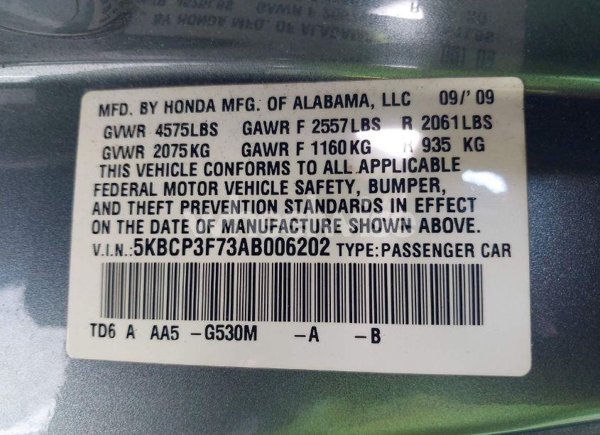 Photo 9 of 2010 Honda Accord 3.5 EX (VIN 5KBCP3F73AB006202)