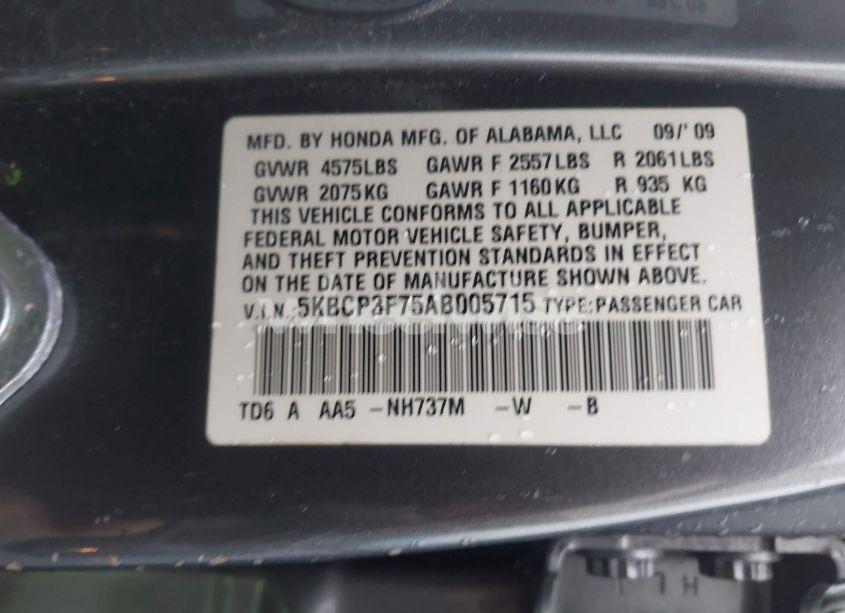 Photo 9 of 2010 Honda Accord 3.5 EX (VIN 5KBCP3F75AB005715)