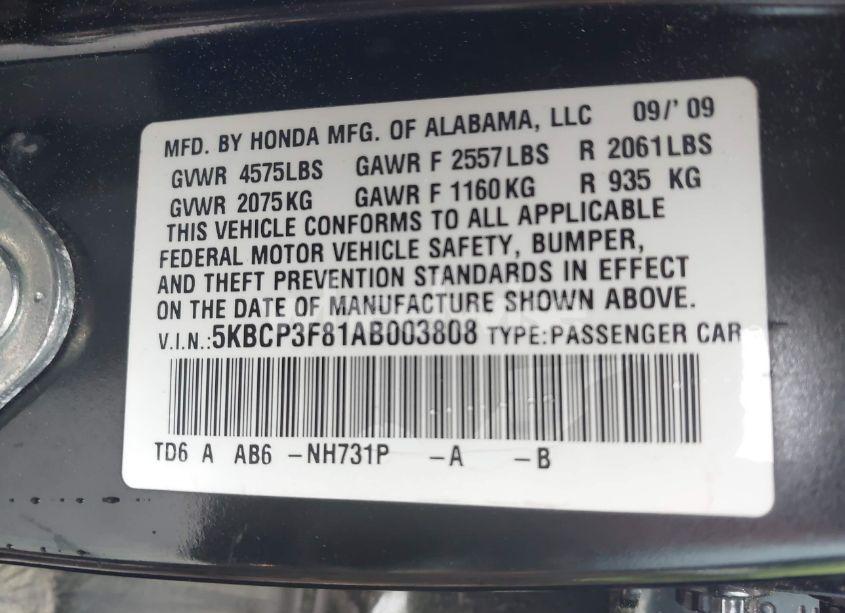 Photo 9 of 2010 Honda Accord 3.5 EX-L (VIN 5KBCP3F81AB003808)