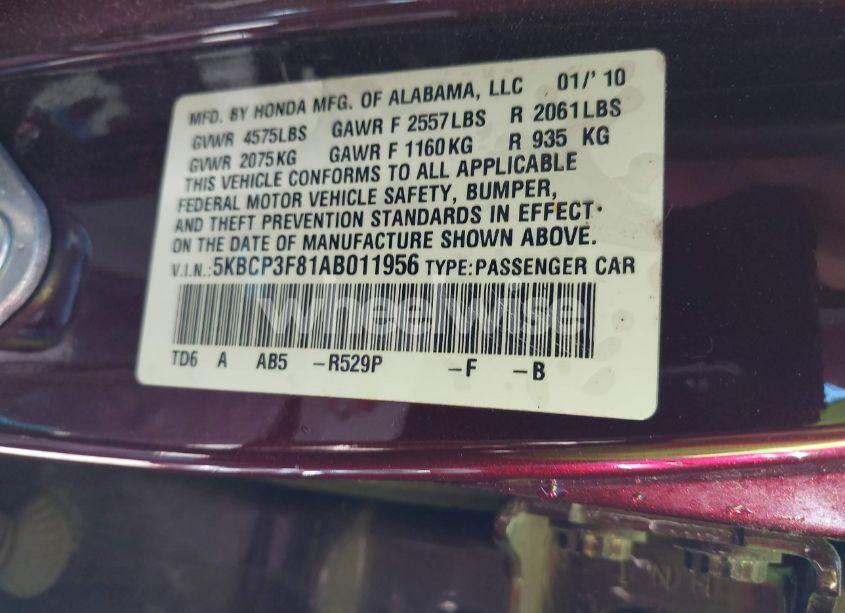 Photo 9 of 2010 Honda Accord 3.5 EX-L (VIN 5KBCP3F81AB011956)