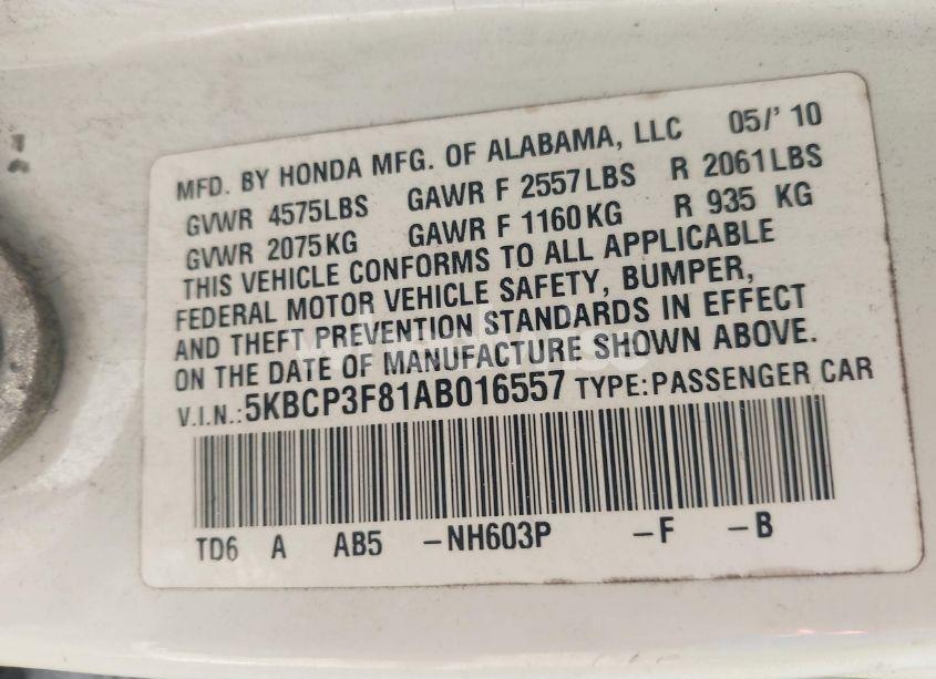 Photo 9 of 2010 Honda Accord 3.5 EX-L (VIN 5KBCP3F81AB016557)