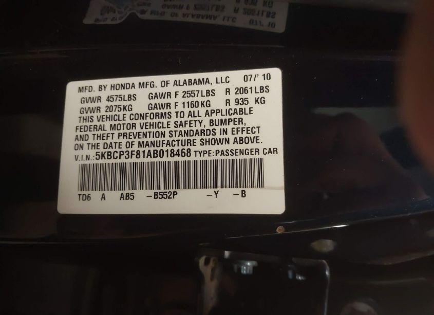 Photo 9 of 2010 Honda Accord 3.5 EX-L (VIN 5KBCP3F81AB018468)