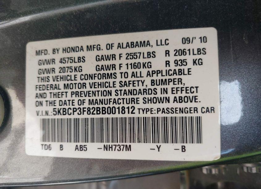 Photo 9 of 2011 Honda Accord 3.5 EX-L (VIN 5KBCP3F82BB001812)
