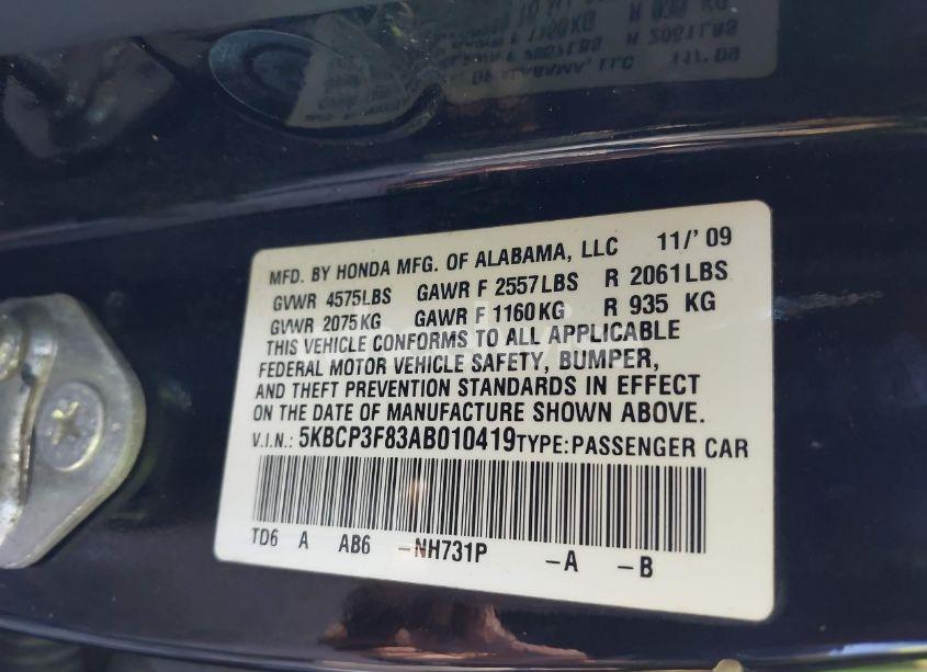 Photo 9 of 2010 Honda Accord 3.5 EX-L (VIN 5KBCP3F83AB010419)