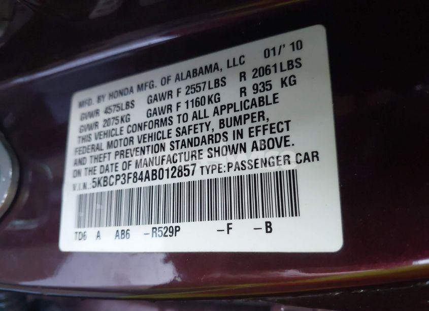 Photo 9 of 2010 Honda Accord 3.5 EX-L (VIN 5KBCP3F84AB012857)