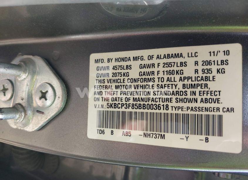 Photo 9 of 2011 Honda Accord 3.5 EX-L (VIN 5KBCP3F85BB003618)