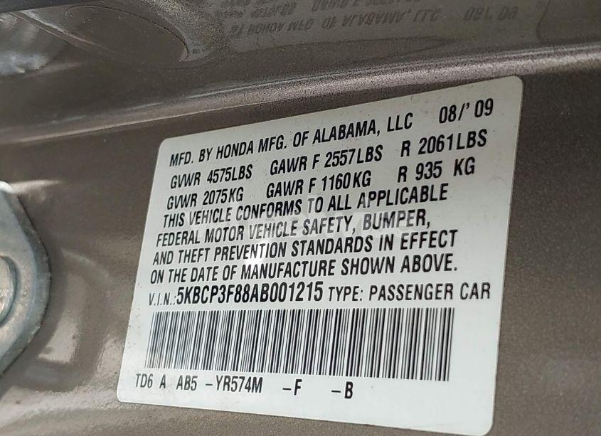 Photo 9 of 2010 Honda Accord 3.5 EX-L (VIN 5KBCP3F88AB001215)