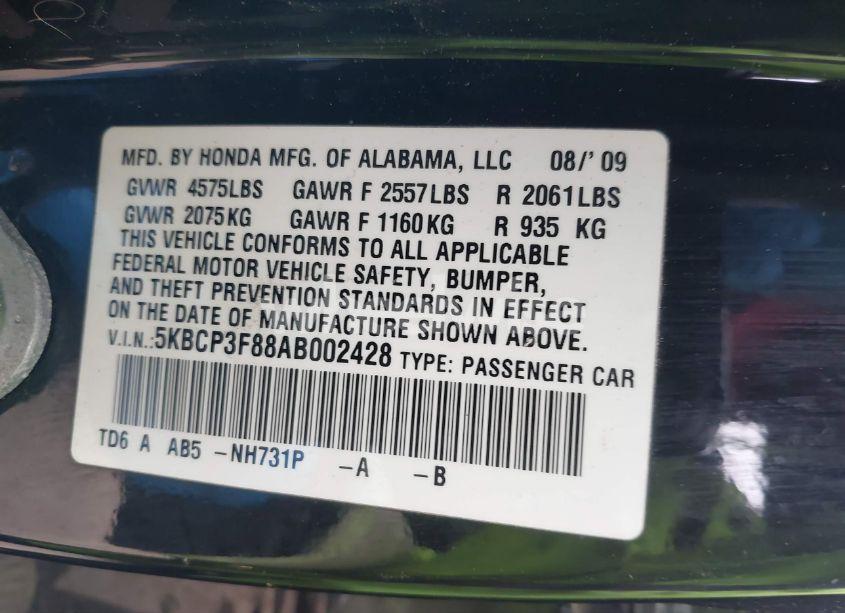 Photo 9 of 2010 Honda Accord 3.5 EX-L (VIN 5KBCP3F88AB002428)