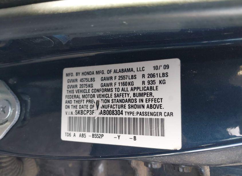 Photo 9 of 2010 Honda Accord 3.5 EX-L (VIN 5KBCP3F89AB008304)