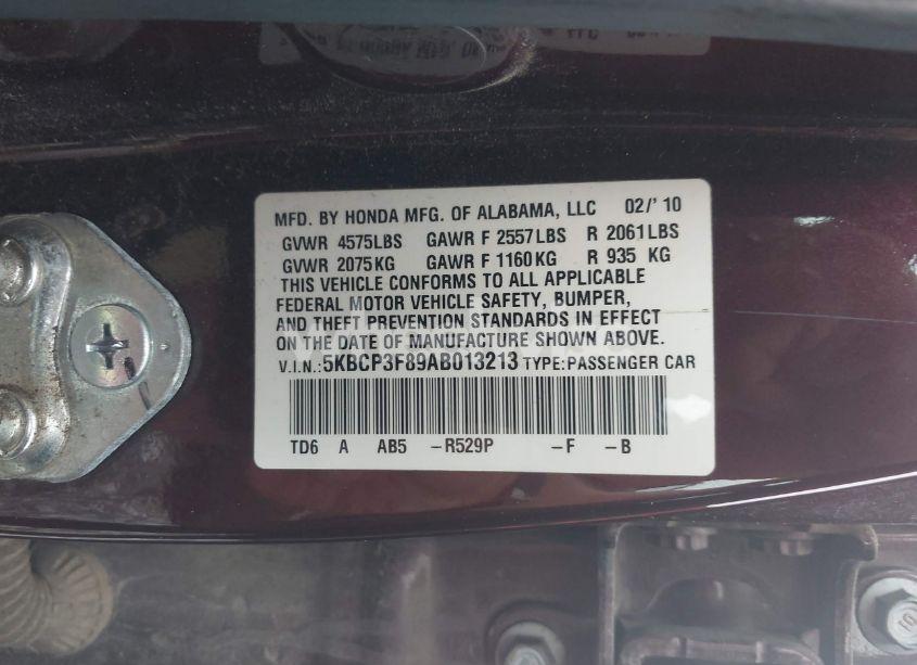 Photo 9 of 2010 Honda Accord 3.5 EX-L (VIN 5KBCP3F89AB013213)
