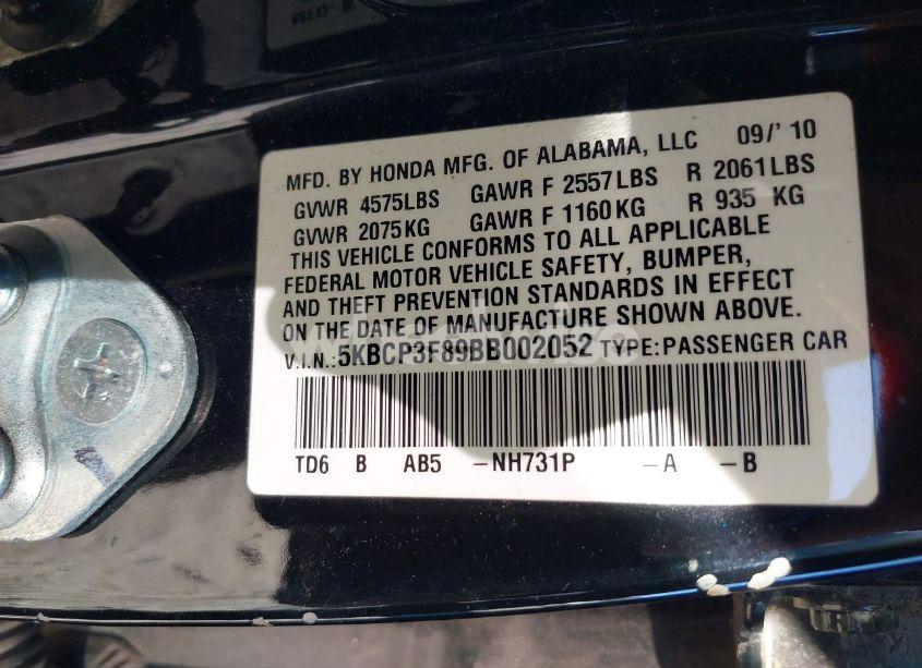 Photo 9 of 2011 Honda Accord 3.5 EX-L (VIN 5KBCP3F89BB002052)