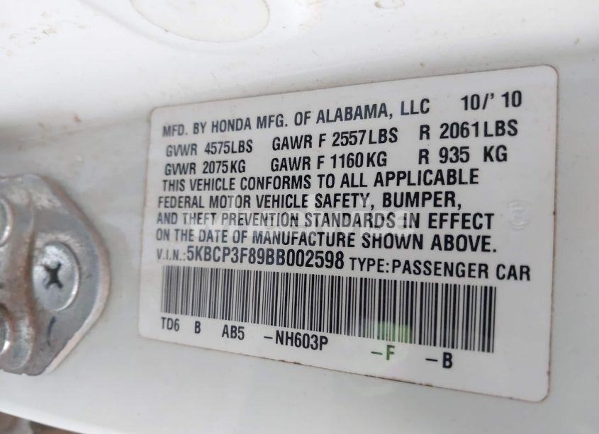 Photo 9 of 2011 Honda Accord 3.5 EX-L (VIN 5KBCP3F89BB002598)